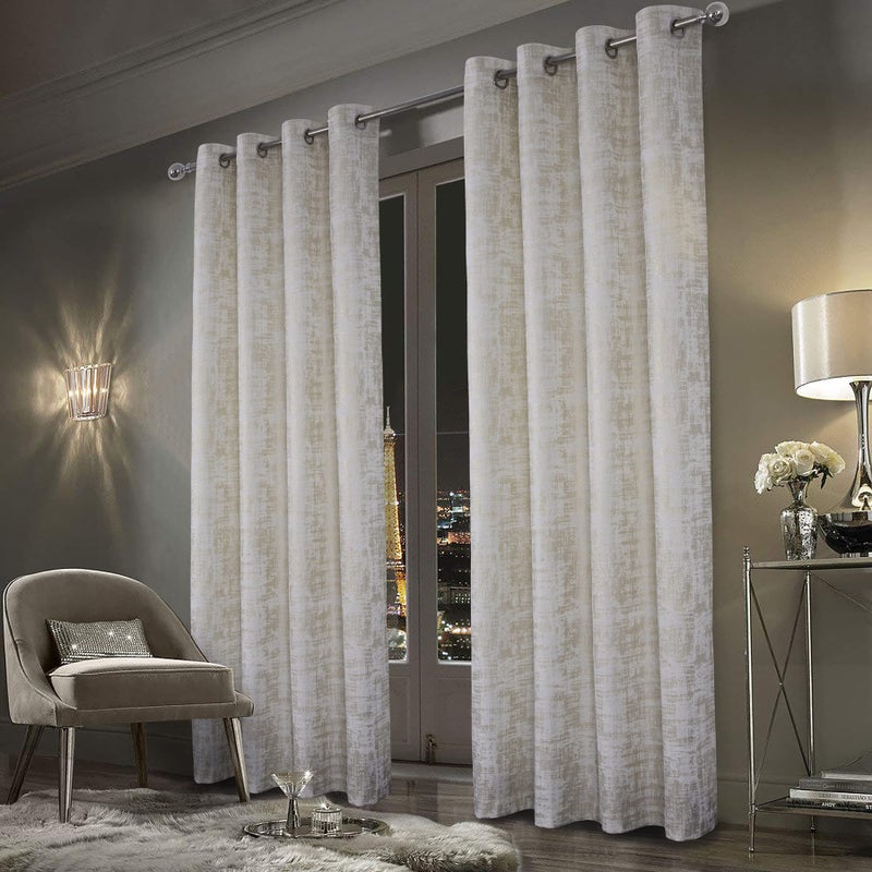 always4u White Soft Velvet Curtains 84 Inch Length Luxury Bedroom Curtains Gold Foil Print Window Treatments for Living Room Set of 2 - Image 1
